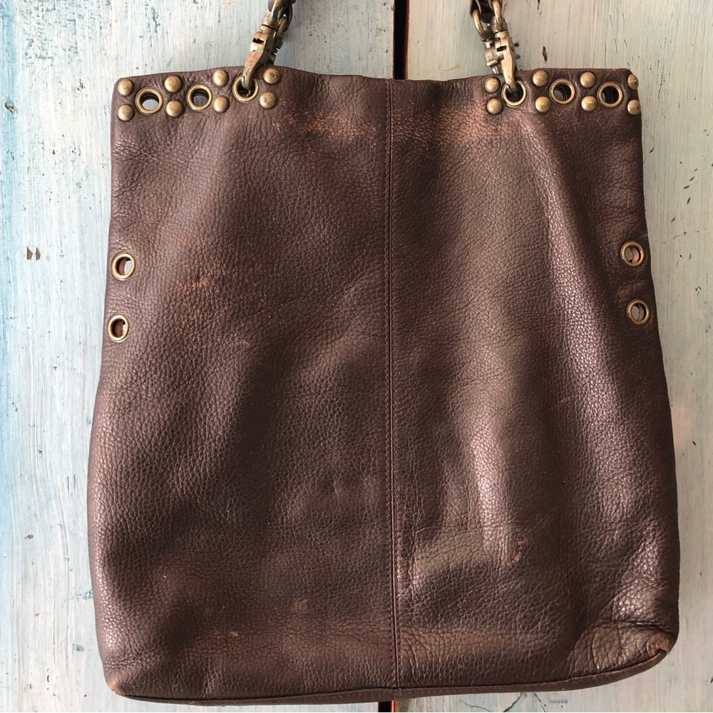 Leather HOBO bag with metal hardware & trim and peach fabric lining - EUC - Picture 8 of 16